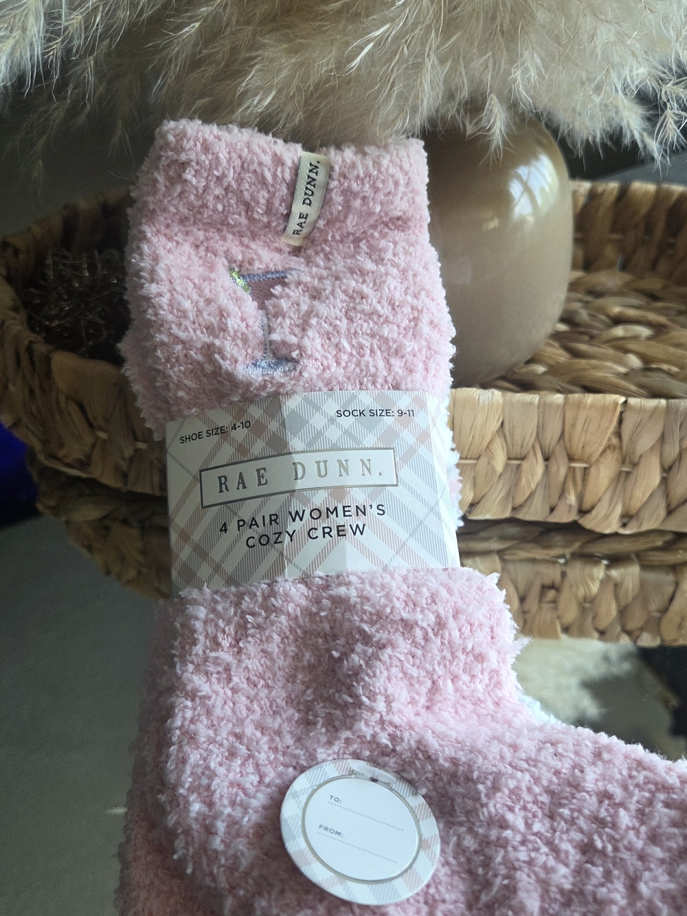 Rae Dunn Cozy Crew Socks 4-Pack | Pink Martini Lounge Socks